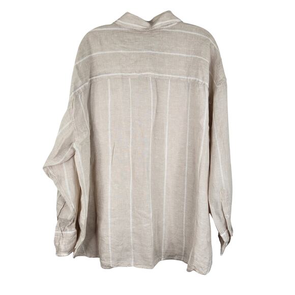 H&M Cream White Stripe Button Down Blouse Size XL 100% Linen Preppy Coastal - Picture 9 of 12